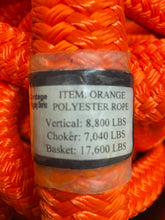 Load image into Gallery viewer, 1&quot;X8.5&#39; Double Braid Rope, Orange Polyester, 4&quot; soft eye both ends,  Coated and tagged
